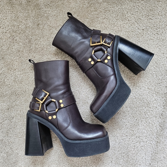 Michael Kors Women's Crosby Moto Bootie Motorcycle Boot Chocolate SZ 8 - Picture 2 of 8